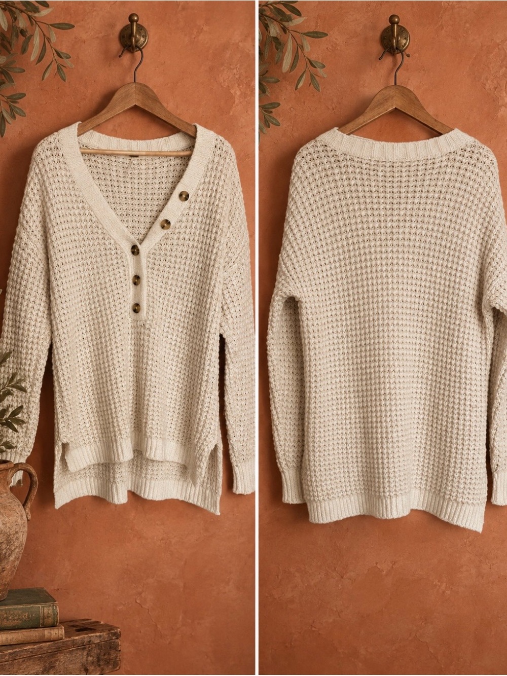 Free People cloud white Whistle thermal Button-Up sweater SOFT cozy M NWT - Picture 3 of 3